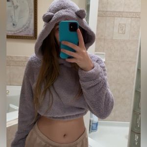 Light purple cropped hoodie with ears